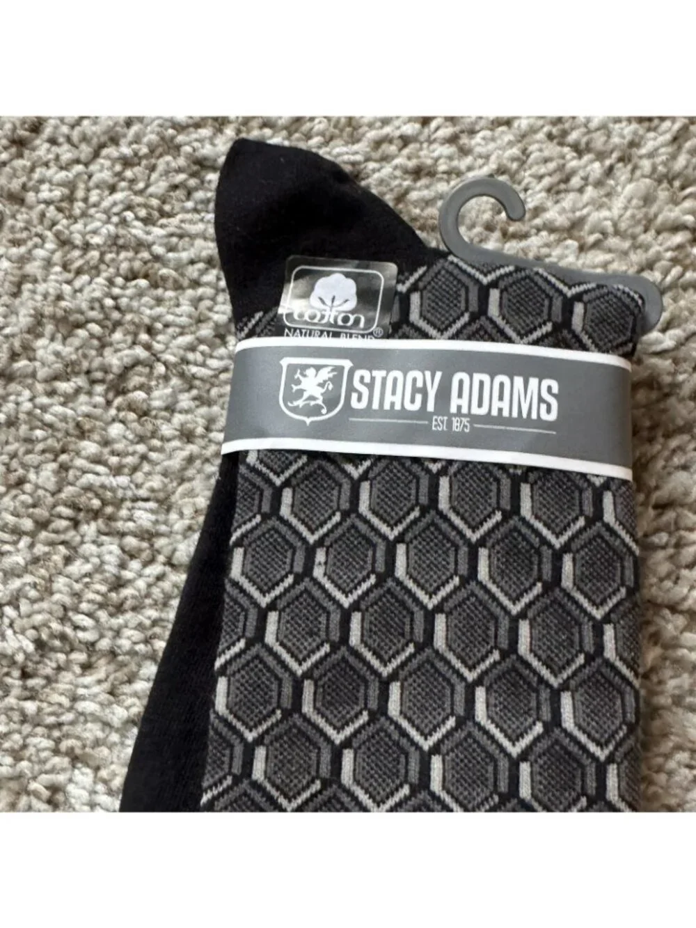 Stacy Adams Dress Socks Men's Size 10-13 Black Gray Hexagon Geometric NWT